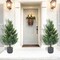 2-Pack 27.5in Artificial Cedar Topiary Trees, UV-Resistant Potted Plants for Entryway Decor